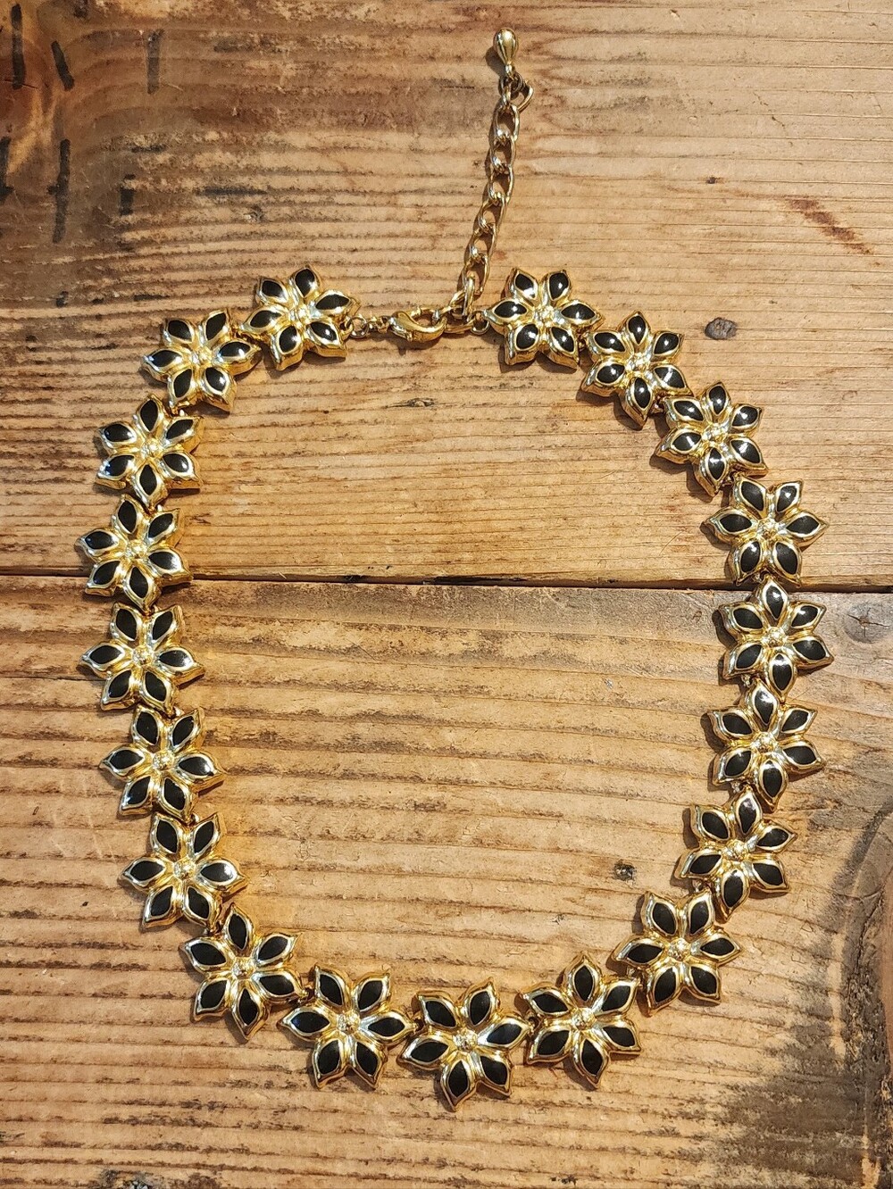 Gold Floral Necklace with Black Accents - Women Jewelry